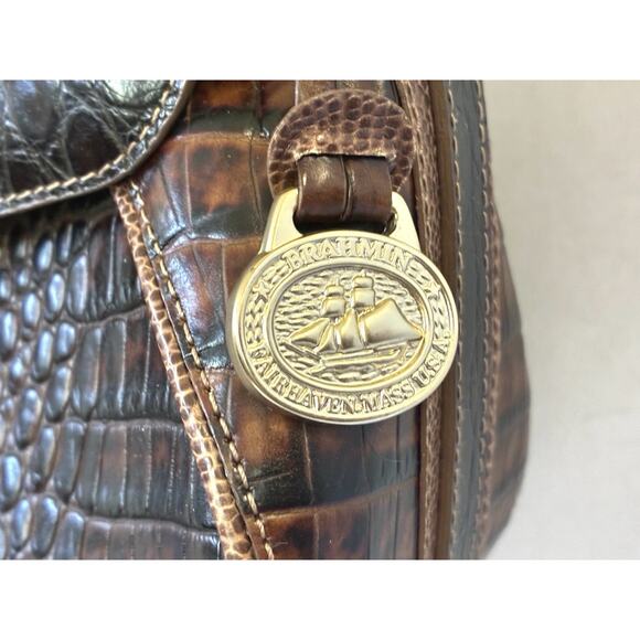 Brahmin Croc-Embossed Leather Large Buckle Flap Shoulder Bag Brown - Picture 4 of 16